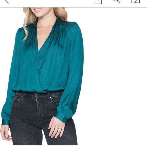 Paige Sevilla  Drapey Sleeve Crossover V-Neck Long Sleeve Bodysuit‎ Green XS - Picture 16 of 16